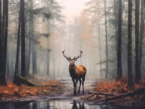 Premium AI Image | Royal deer walking in the forest