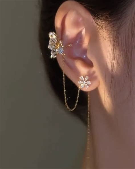 Dainty Butterfly Ear Clip With Flower Ear Threader Butterfly Etsy