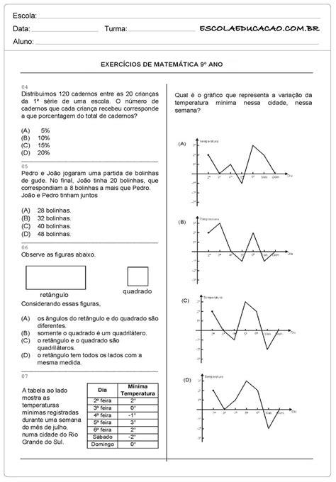 Atividades De Matem Tica Ano Responda Escola Educa O