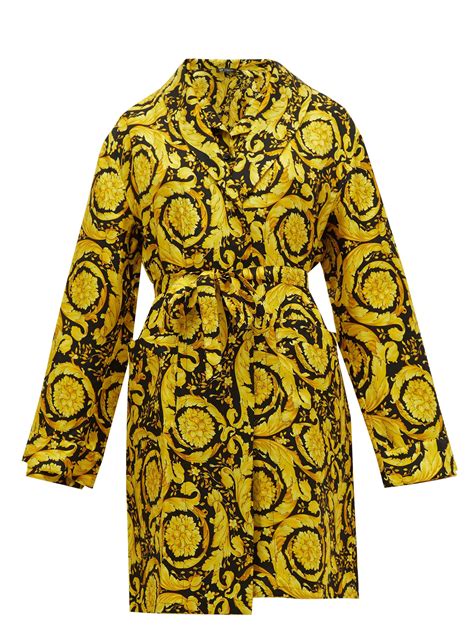 Versace Baroque Print Silk Twill Robe In Yellow Lyst