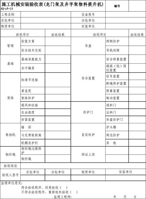 aq c9 10施工机具检查验收表 物料提升机 word文档在线阅读与下载 无忧文档