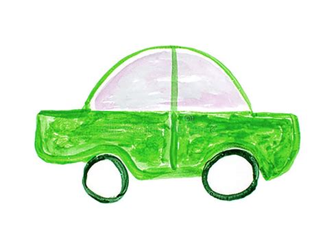 Cute Watercolor Drawing of a Cartoon Green Car, Children`s Illustration ...