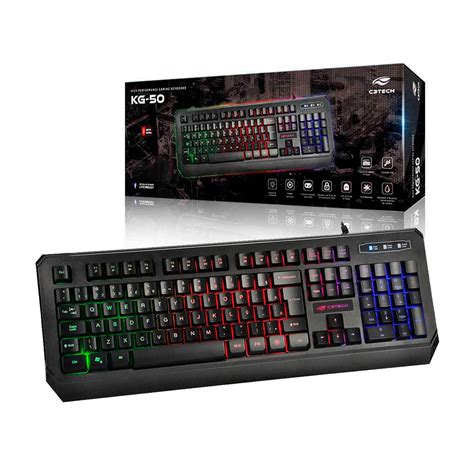 Teclado Gamer C3Tech KG 50BK USB ABNT2 Iluminação LED RGB 19 Teclas