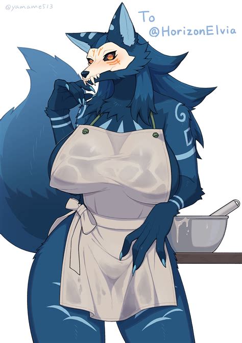 Rule 34 Abyssal Wolf Anthro Apron Apron Only Bone Breasts Canid