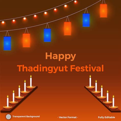 Premium Vector | Full moon day of thadingyut festival background with lanterns light bulb and ...