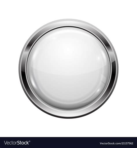 White Button With Chrome Frame Round Glass Shiny Vector Image