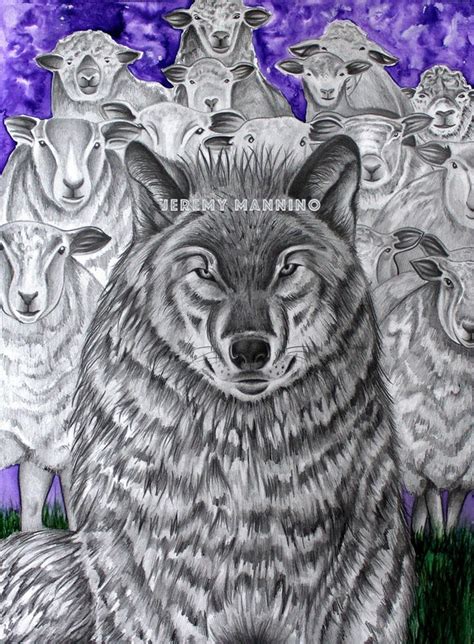 Wolf Among Sheep Art Print Wolf Illustration Alpha Lone Etsy