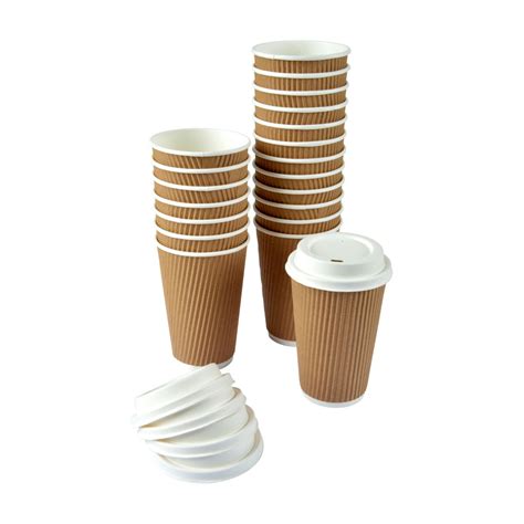 Set De 20 Gobelets En Carton Couvercles 47 Cl Paroi Isolante Marron