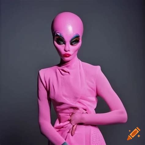 Portrait Of A Pink Alien With Striking Features And S Fashion On