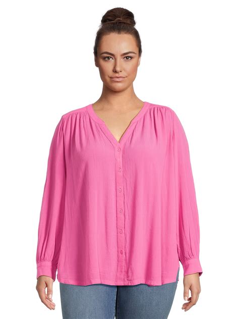 Terra And Sky Womens Plus Size Pleated Woven Top Sizes 0x 4x