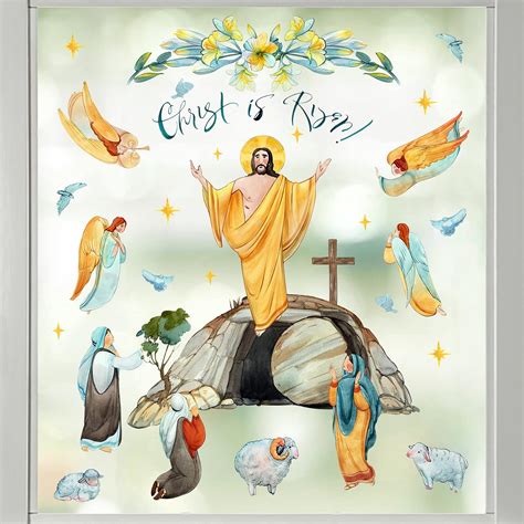 Amazon Mfault Christ Is Risen Easter Religious Window Clings 9