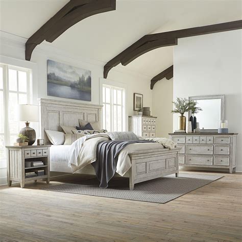 Farmhouse White Wood Queen Panel Bed Set 5 Pcs Heartland 824-BR ...