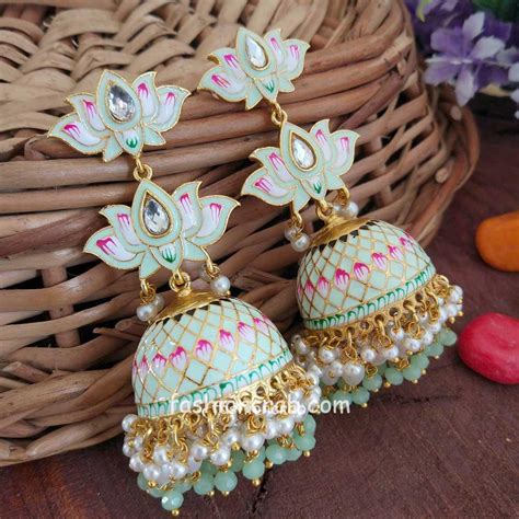 Mint Green Colour Heavy Jhumka Bali For Saree