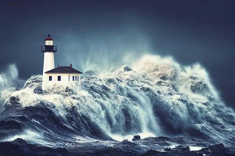 Premium AI Image Sea Storm Lighthouse Generate Ai