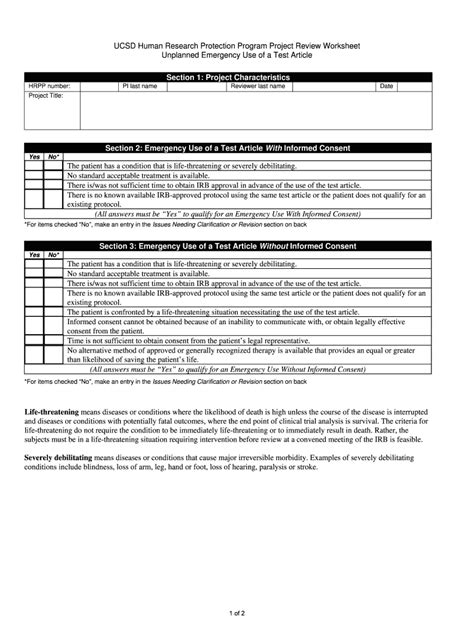 Fillable Online Irb Ucsd Section 2 Emergency Use Of A Test Article With