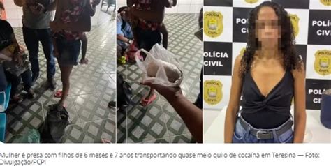 Mulher é presa filhos de 6 meses e 7 anos transportando quase meio