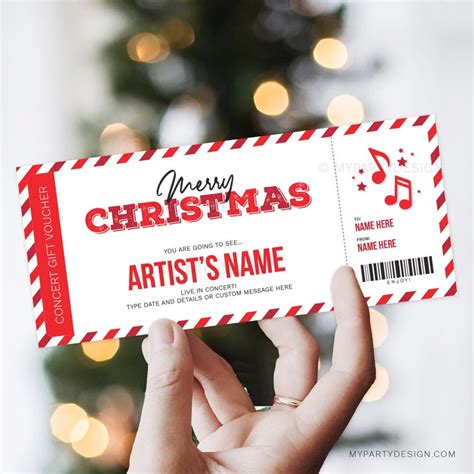 Christmas Concert Ticket Template Concert Gift Voucher Artist Music