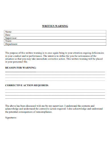 Free 6 First Written Warning Samples In Pdf Doc