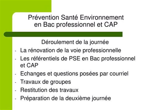 PPT Prévention Santé Environnement en Bac professionnel et CAP