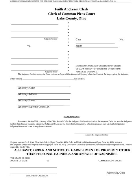 Affidavit Order And Notice Of Garnishment Of Doc Template Pdffiller