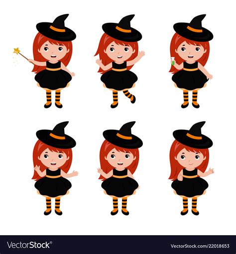 Adorable Little Witch Character In Different Poses