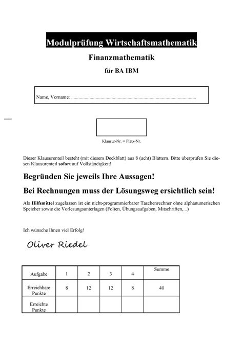 Klausur Wintersemester 2012 2013 Fragen Wirtschaftsmathematik