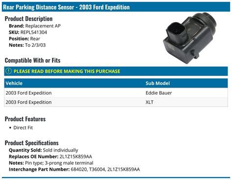 2003 Ford Expedition Parking Distance Sensor Replacement Ap Repl541304 Rear