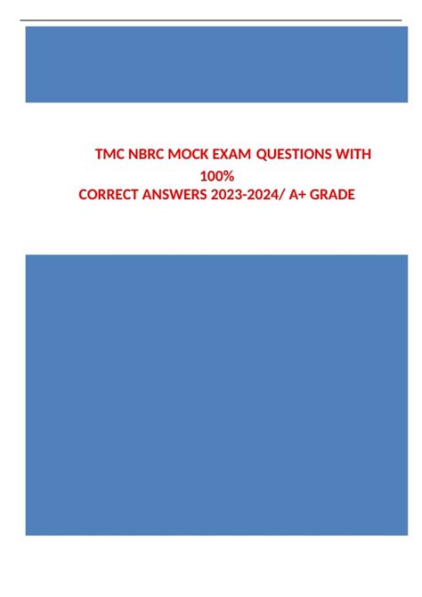 Tmc Nbrc Mock Exam Questions With Correct Answers A Grade Tmc