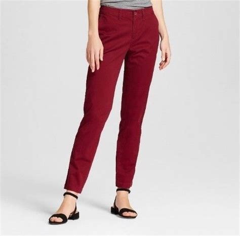 Womens Slim Chino Pants Mid Rise Stretch Burgundy By A New Day Anewday