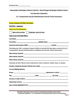 Fillable Online STA Form Metropolitan Washington Airports Authority