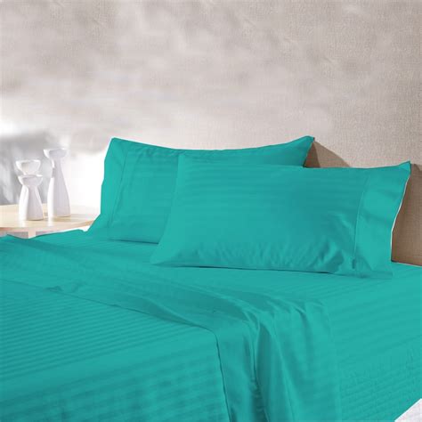 100 Egyptian Cotton 4 Pcs Sheet Set Stripe 24 Inches Turquoise Bluecal King