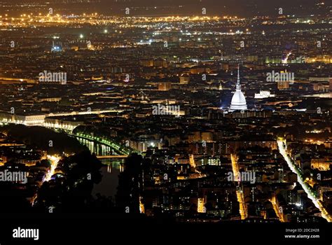 Breathtaking Night View Of The City Of Turin In Italy Seen From Above