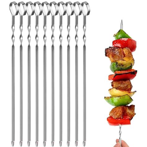 16 Inch Barbecue Skewer Sticks 10PCS Grilling Flat Kabob Reusable Metal