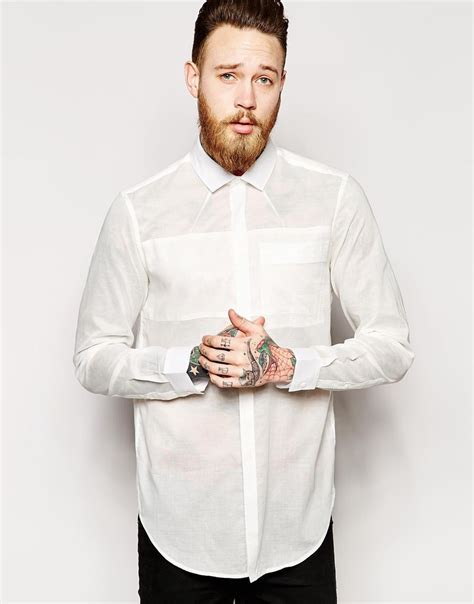 Asos Shirt In Longline And Sheer Fabric At Sheer Fabrics