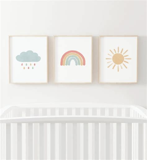 Kit 3 Quadros Infantil Boho Decoração Arco iris Sol e Chuva no Elo7 A