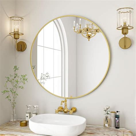 Glsland In W X In H Large Round Metal Framed Wall Bathroom