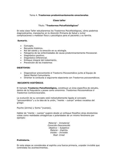 Trastornos Predominantemente Emocionales Trastornos Psicofisiol Gicos