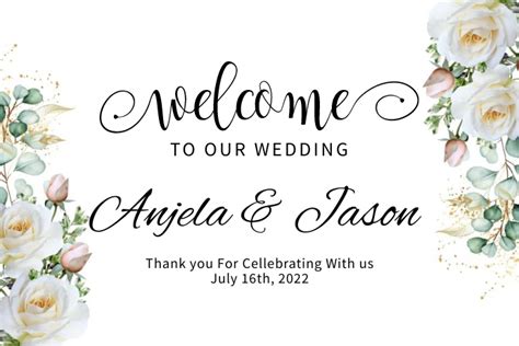 White Floral Wedding Welcome Sign Template Postermywall