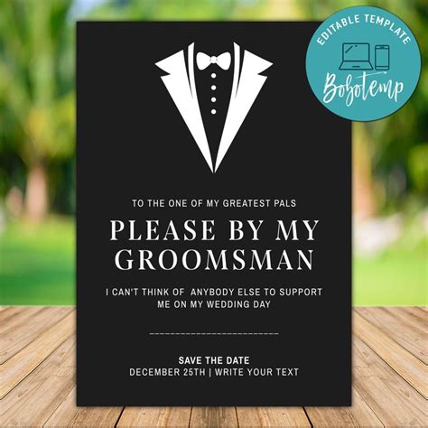 Customizable Will You Be My Groomsman Card Template Diy Createpartylabels