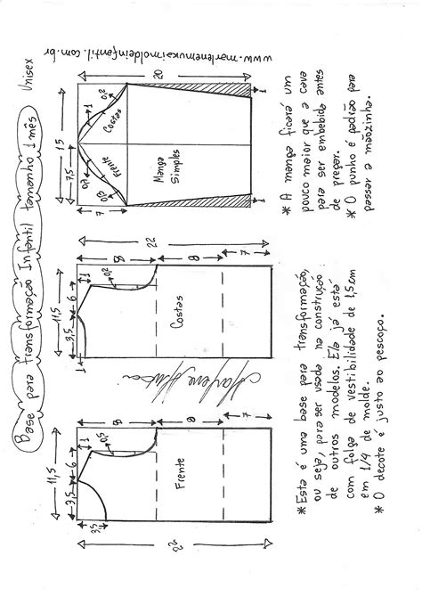 Base para transformação de molde de roupas de bebê e criança até