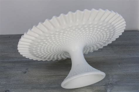 Vintage Fenton Hobnail Milk Glass Cake Stand Large Pedestal Plate