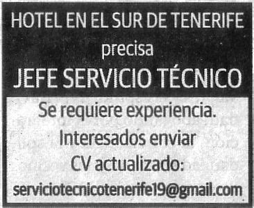 Trabajo En El Sur De Tenerife Aparejador A Y Jefe A De Servicio