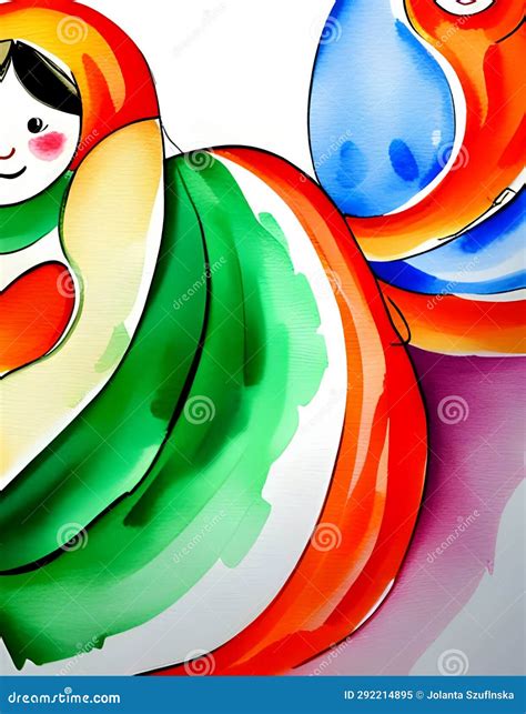 Watercolor Painting of Matryoshka Doll, Background, Poster or Postcard ...