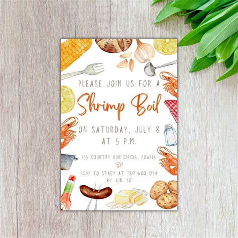 Editable Shrimp Boil Invitation Low Country Boil Crawfish Boil Invite