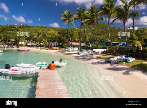 USVI, St John, Cruz Bay. View from ferry terminal. Man on dock Stock ...