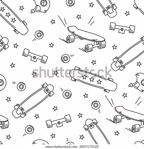 Skateboard Doodle Seamless Pattern Stars Wheels Stock Vector Royalty Free 2007173120