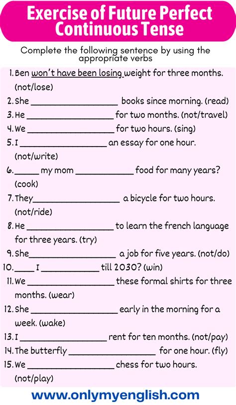 Exercise Of Future Perfect Continuous Tense With Answers