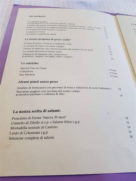 Carta Del Restaurante Osteria Del Mare Forte Dei Marmi