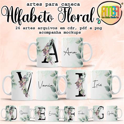 Estampas Alfabeto Floral Canecas Ana Melim Studio Art