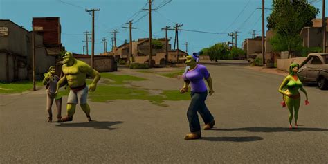 Krea Shrek And Fiona In Gta San Andreas Cinematic Shot Highly